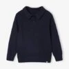 Pull Col Polo Couleur Uni - Bleu Nuit