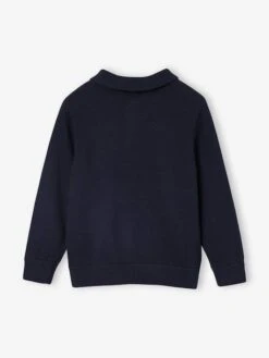 Pull Col Polo Couleur Uni - Bleu Nuit 6 Pull Col Polo Couleur Uni - Bleu Nuit -Vertbaudet Soldes Boutique pull col polo couleur uni 2