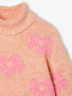 Pull Col Roulé Maxi Motifs En Maille Mousseuse Fille - Vert De Gris -Vertbaudet Soldes Boutique pull col roule maxi motifs en maille mousseuse fille 3