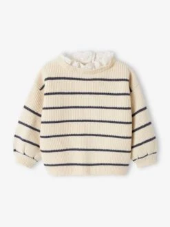Pull En Côte Perlée Bébé Col En Broderie Anglaise - Rayé Marine -Vertbaudet Soldes Boutique pull en cote perlee bebe col en broderie anglaise 15