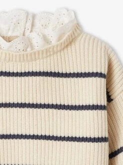 Pull En Côte Perlée Bébé Col En Broderie Anglaise - Vert Sauge -Vertbaudet Soldes Boutique pull en cote perlee bebe col en broderie anglaise 4