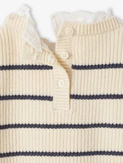 Pull En Côte Perlée Bébé Col En Broderie Anglaise - Vert Sauge -Vertbaudet Soldes Boutique pull en cote perlee bebe col en broderie anglaise 5