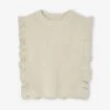 Pull Fille Sans Manches à Volants Côtés Ouverts - Vanille