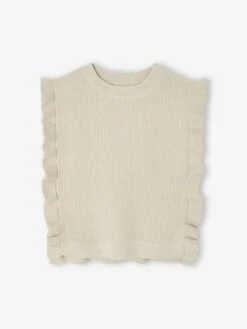 Pull Fille Sans Manches à Volants Côtés Ouverts - Vanille