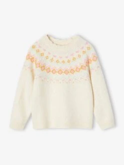 Pull Jacquard Fille - écru -Vertbaudet Soldes Boutique pull jacquard fille 1
