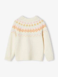Pull Jacquard Fille - écru -Vertbaudet Soldes Boutique pull jacquard fille 2