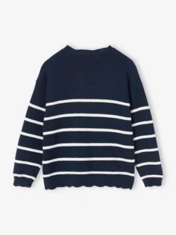 Pull Marinière Fantaisie Fille - Marine -Vertbaudet Soldes Boutique pull mariniere fantaisie fille 9