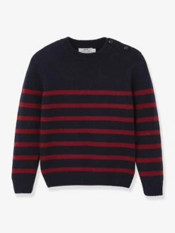 Cyrillus Pull Marinière Garçon Laine Majoritaire - Marine