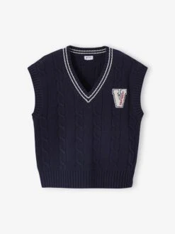 Pull Sans Manches Fille - Marine -Vertbaudet Soldes Boutique pull sans manches fille 2