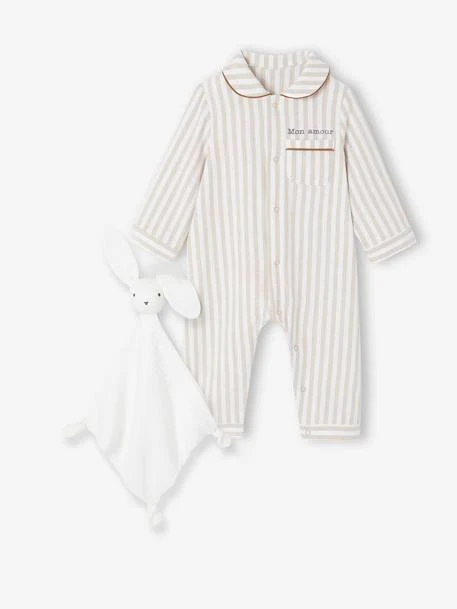 Pyjama Bébé En Flanelle + Doudou Coffret Cadeau Naissance - Beige 2 Pyjama Bébé En Flanelle + Doudou Coffret Cadeau Naissance - Beige – Image 2
