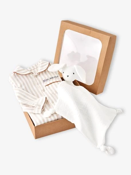 Pyjama Bébé En Flanelle + Doudou Coffret Cadeau Naissance - Beige 1 Pyjama Bébé En Flanelle + Doudou Coffret Cadeau Naissance - Beige