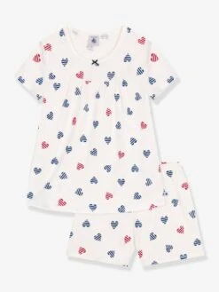PETIT BATEAU Pyjama Short Enfant Imprimé Coeurs - Blanc