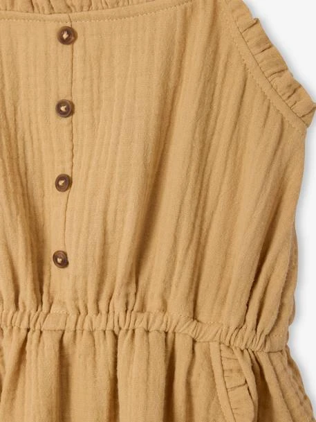 Robe à Bretelles En Gaze De Coton Fille - Sable 11 Robe à Bretelles En Gaze De Coton Fille - Sable – Image 11