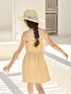 Robe à Bretelles En Gaze De Coton Fille - Beige -Vertbaudet Soldes Boutique robe a bretelles en gaze de coton fille 25