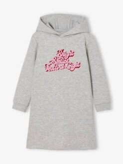 Robe à Capuche En Molleton Fille Détails Fantaisie - Gris Chiné -Vertbaudet Soldes Boutique robe a capuche en molleton fille details fantaisie 27