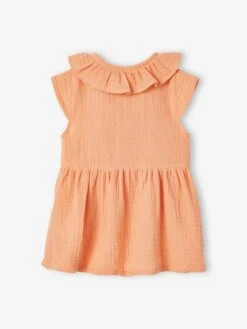 Robe à Collerette Bébé En Gaze De Coton - Orange -Vertbaudet Soldes Boutique robe a collerette bebe en gaze de coton 2
