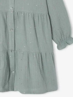 Robe à Pois En Gaze De Coton Fille - Vert Sauge -Vertbaudet Soldes Boutique robe a pois en gaze de coton fille 30