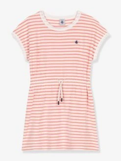 PETIT BATEAU Robe à Rayures En éponge Fille - Abricot