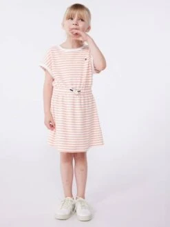 PETIT BATEAU Robe à Rayures En éponge Fille - Abricot -Vertbaudet Soldes Boutique robe a rayures en eponge fille 3