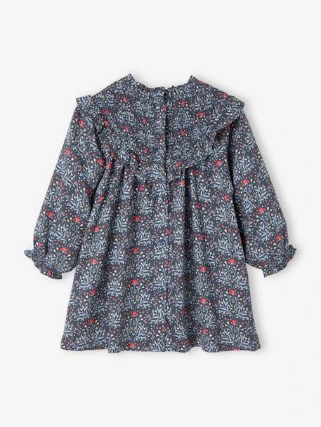 Robe à Smocks Bébé Avec Volant - Bleu Ardoise 3 Robe à Smocks Bébé Avec Volant - Bleu Ardoise – Image 3