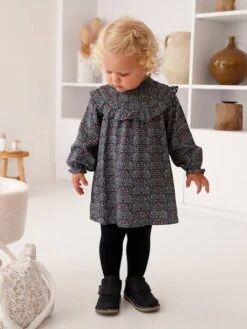 Robe à Smocks Bébé Avec Volant - Bleu Ardoise