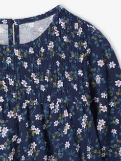 Robe à Smocks Motifs Fleurs Fille - Marine 14 Robe à Smocks Motifs Fleurs Fille - Marine -Vertbaudet Soldes Boutique robe a smocks motifs fleurs fille 14