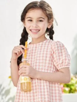 Robe à Volant Fille Manches 3/4 - Corail -Vertbaudet Soldes Boutique robe a volant fille manches 34 6