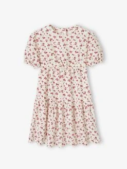 Robe à Volant Fille Manches 3/4 - Corail -Vertbaudet Soldes Boutique robe a volant fille manches 34 9