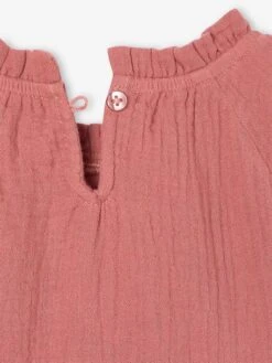 Robe Bébé à Volants En Gaze De Coton - Vieux Rose -Vertbaudet Soldes Boutique robe bebe a volants en gaze de coton 11