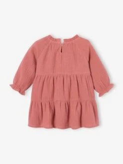 Robe Bébé à Volants En Gaze De Coton - Vieux Rose -Vertbaudet Soldes Boutique robe bebe a volants en gaze de coton 9
