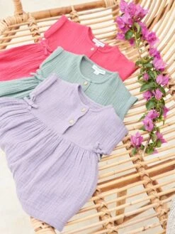 Robe Bébé En Gaze De Coton - Ocre -Vertbaudet Soldes Boutique robe bebe en gaze de coton 13