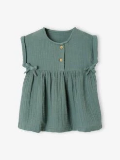 Robe Bébé En Gaze De Coton - Vert -Vertbaudet Soldes Boutique robe bebe en gaze de coton 3