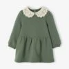 Robe Bébé En Molleton Avec Col En Crochet - Vert -Vertbaudet Soldes Boutique robe bebe en molleton avec col en crochet