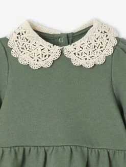 Robe Bébé En Molleton Avec Col En Crochet - Vert -Vertbaudet Soldes Boutique robe bebe en molleton avec col en crochet 2