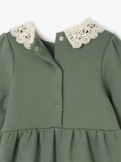 Robe Bébé En Molleton Avec Col En Crochet - Vert -Vertbaudet Soldes Boutique robe bebe en molleton avec col en crochet 3