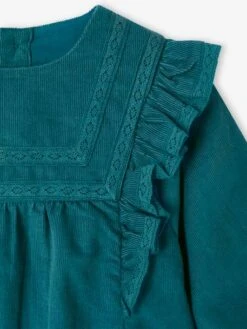 Robe Bébé En Velours Côtelé - Bleu Canard -Vertbaudet Soldes Boutique robe bebe en velours cotele 2