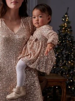 Robe Bébé Fille à Sequins Noël - Or