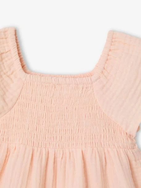 Robe Bébé Smockée En Gaze De Coton - Abricot Poudré 3 Robe Bébé Smockée En Gaze De Coton - Abricot Poudré – Image 3