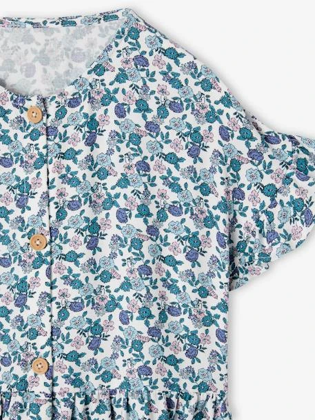 Robe Boutonnée à Fleurs Fille - Bleu 3 Robe Boutonnée à Fleurs Fille - Bleu – Image 3