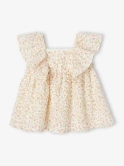 Robe Cérémonie à Fleurs Bébé Manches Papillon - Blanc Imprimé