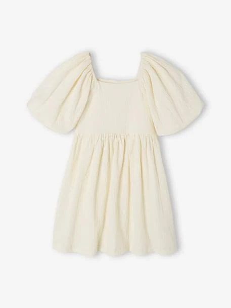 Robe Cérémonie Smocks Dos Fille En Tissu Reliéfé - Vanille 5 Robe Cérémonie Smocks Dos Fille En Tissu Reliéfé - Vanille – Image 5