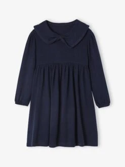 Robe Col Fantaisie En Maille Tricot Fille - Marine -Vertbaudet Soldes Boutique robe col fantaisie en maille tricot fille 9