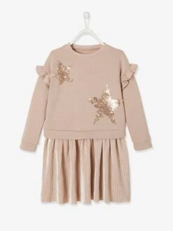 Robe De Fête Bi-matière Fille étoiles En Sequins Fille - Rose -Vertbaudet Soldes Boutique robe de fete bi matiere fille etoiles en sequins fille 4