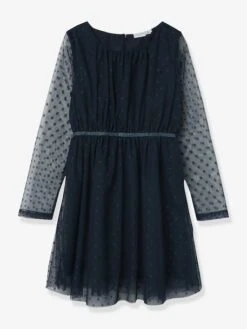 Robe De Fête Pour Fille NKFVABOS NAME IT, Tulle Plumetis - Bleu Foncé