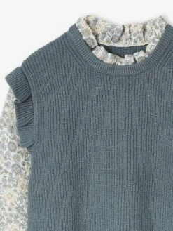 Robe Effet 2 En 1 Bi-matière Fille - Vert Sapin -Vertbaudet Soldes Boutique robe effet 2 en 1 bi matiere fille 2