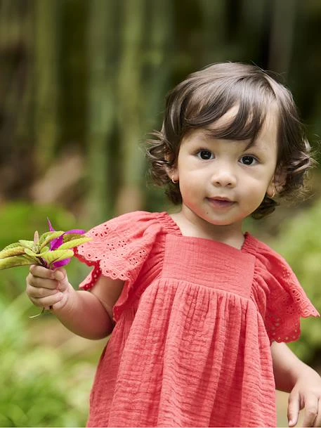 Robe En Gaze De Coton Bébé - Rouge 6 Robe En Gaze De Coton Bébé - Rouge – Image 6