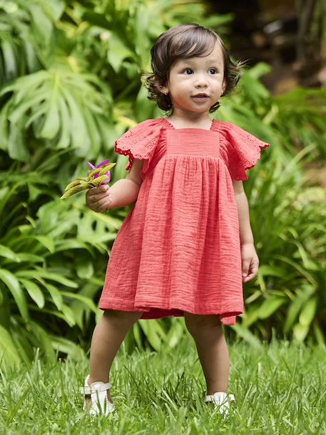 Robe En Gaze De Coton Bébé - Rouge 1 Robe En Gaze De Coton Bébé - Rouge