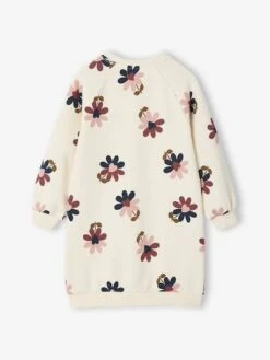 Robe En Molleton Fleurs Pop Fille - écru -Vertbaudet Soldes Boutique robe en molleton fleurs pop fille 1