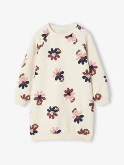 Robe En Molleton Fleurs Pop Fille - Vert Sauge