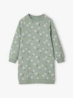 Robe En Molleton Fleurs Pop Fille - Vert Sauge -Vertbaudet Soldes Boutique robe en molleton fleurs pop fille 9